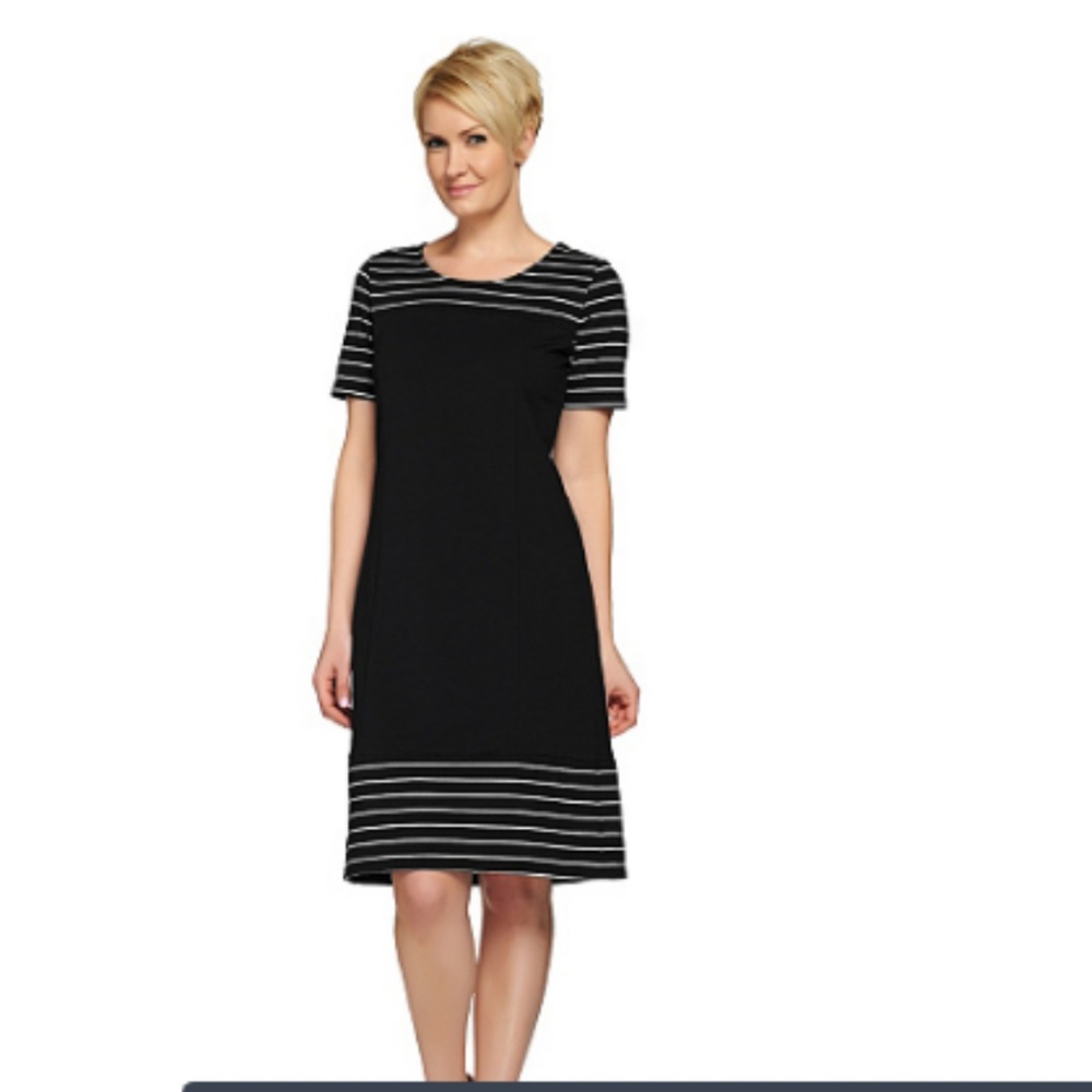 Short Sleeve French Terry Dress with Stripes
